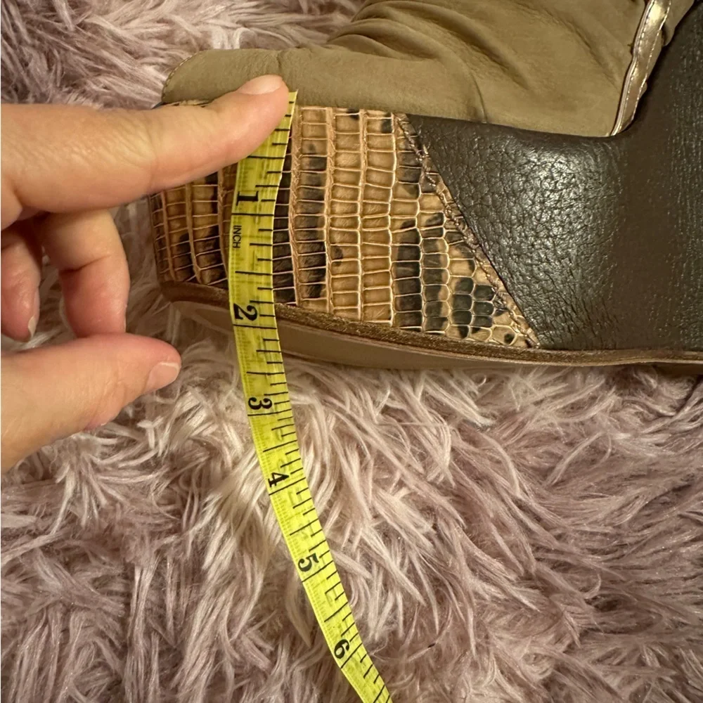 COPY - New Baldan Brown and Tan Leather Suede Peep Toe Sandal Wedges Size 38